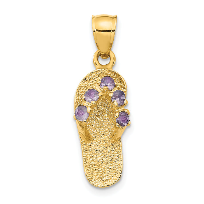 14k  3D June/CZ Birthstone Flip Flop Pendant-D3426