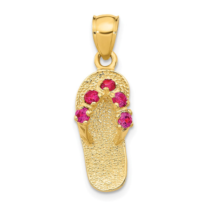 14k  3D July/CZ Birthstone Flip Flop Pendant-D3427