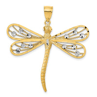 14K w/Rhodium Diamond-cut Filigree Dragonfly Pendant-D3433