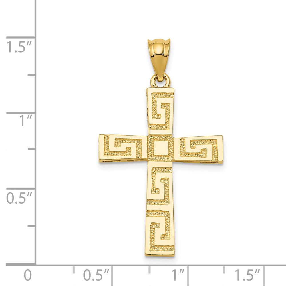 14K Greek Key Cross Pendant-D3496