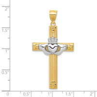 14k Two-tone Claddagh Cross Pendant-D3498