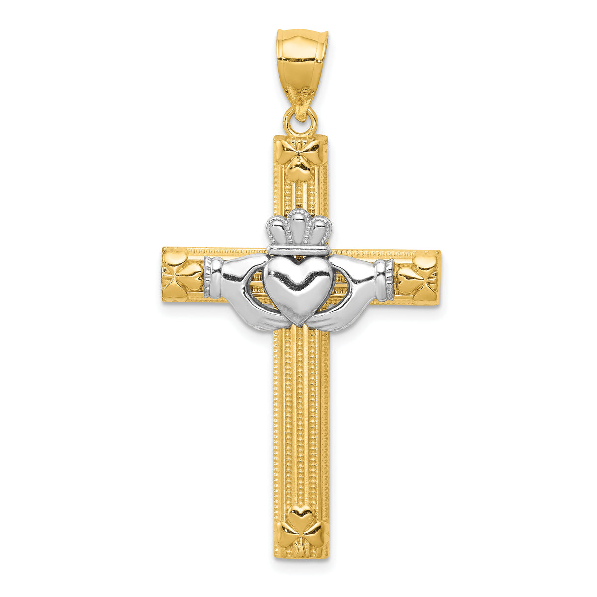 14k Two-tone Claddagh Cross Pendant-D3498