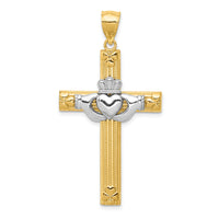 14k Two-tone Claddagh Cross Pendant-D3498