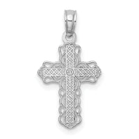 14K White Gold w/ Lace Trim and Polished Center Cross Charm-D3501W