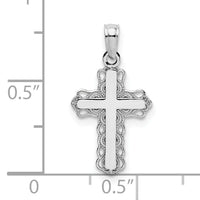 14K White Gold w/ Lace Trim and Polished Center Cross Charm-D3501W