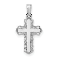 14K White Gold w/ Lace Trim and Polished Center Cross Charm-D3501W