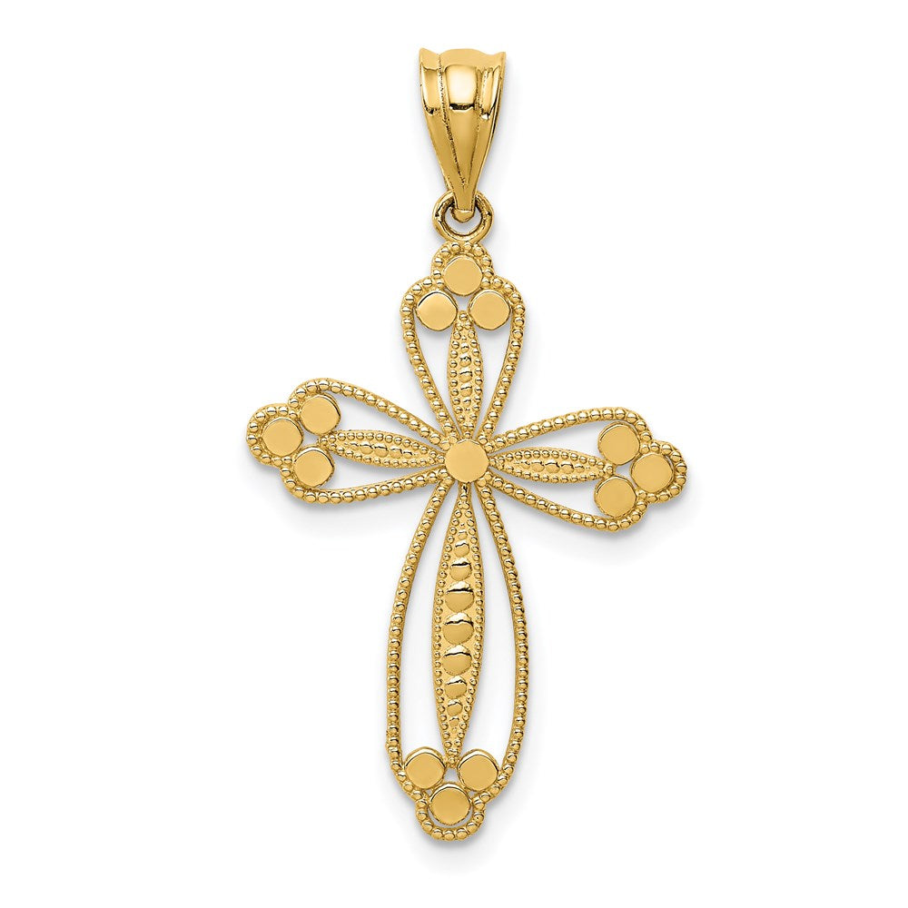 14K Budded Cross Pendant-D3506