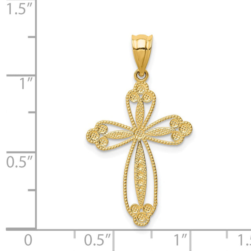 14K Budded Cross Pendant-D3506