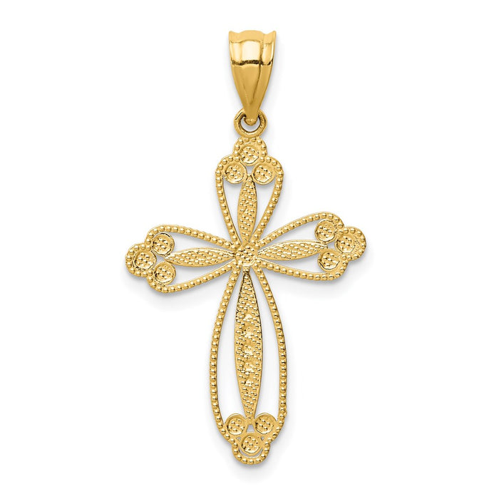 14K Budded Cross Pendant-D3506