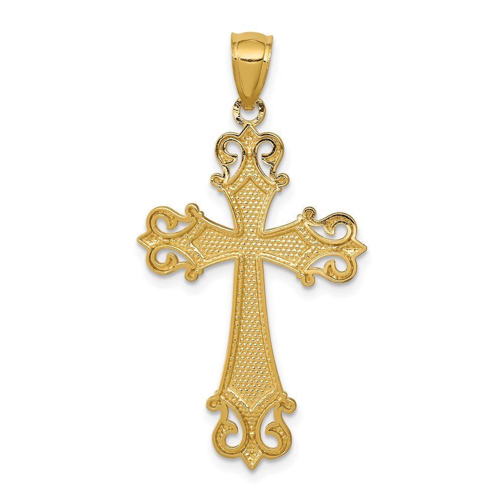 14k w/Rhodium Diamond/cut Cross Pendant-D3526