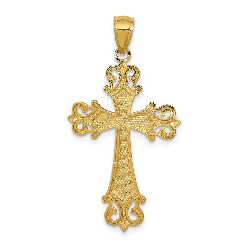 14k w/Rhodium Diamond/cut Cross Pendant-D3526