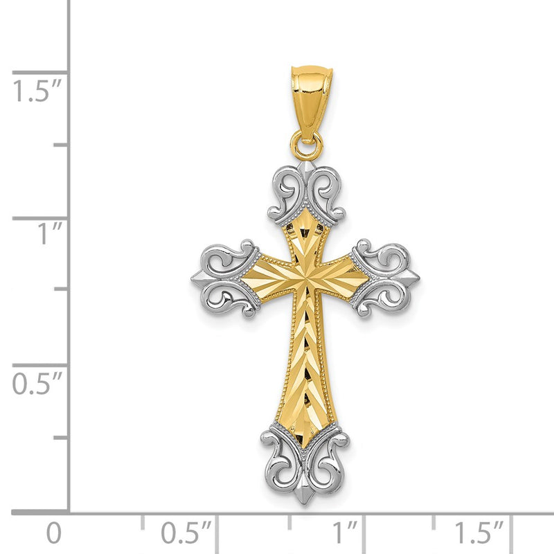 14k w/Rhodium Diamond/cut Cross Pendant-D3526