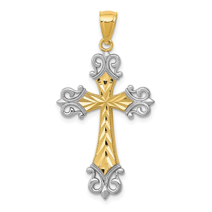 14k w/Rhodium Diamond/cut Cross Pendant-D3526