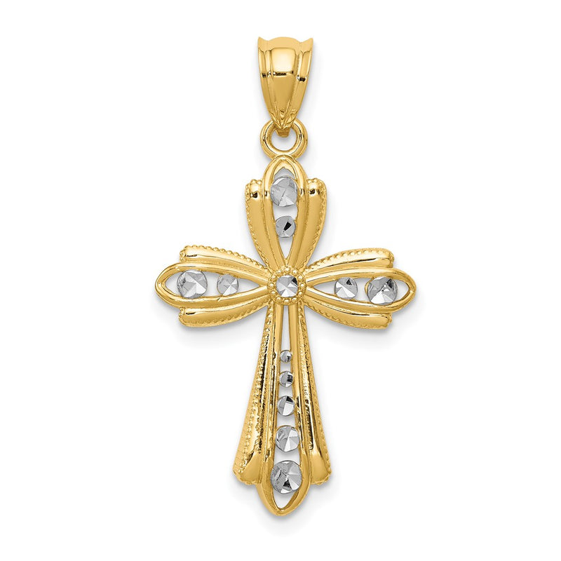 14K w/Rhodium Diamond Cut Cross Charm-D3531