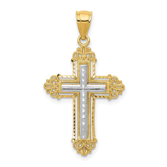 14k Two-tone Fleur De Lis Cross Pendant-D3532