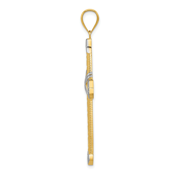 14K And Rhodium Greek Key Cross Pendant-D3564