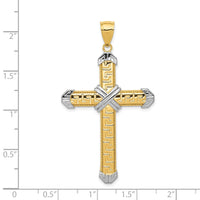 14K And Rhodium Greek Key Cross Pendant-D3564