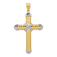 14K And Rhodium Greek Key Cross Pendant-D3564