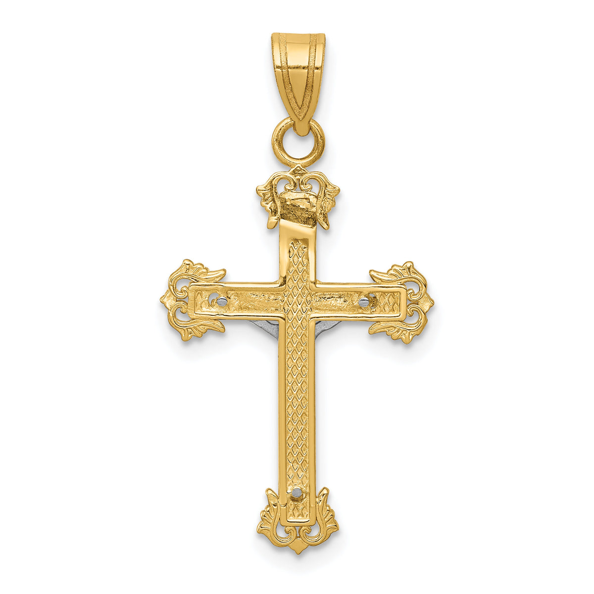14K Two-tone Diamond-cut Crucifix Pendant-D3636
