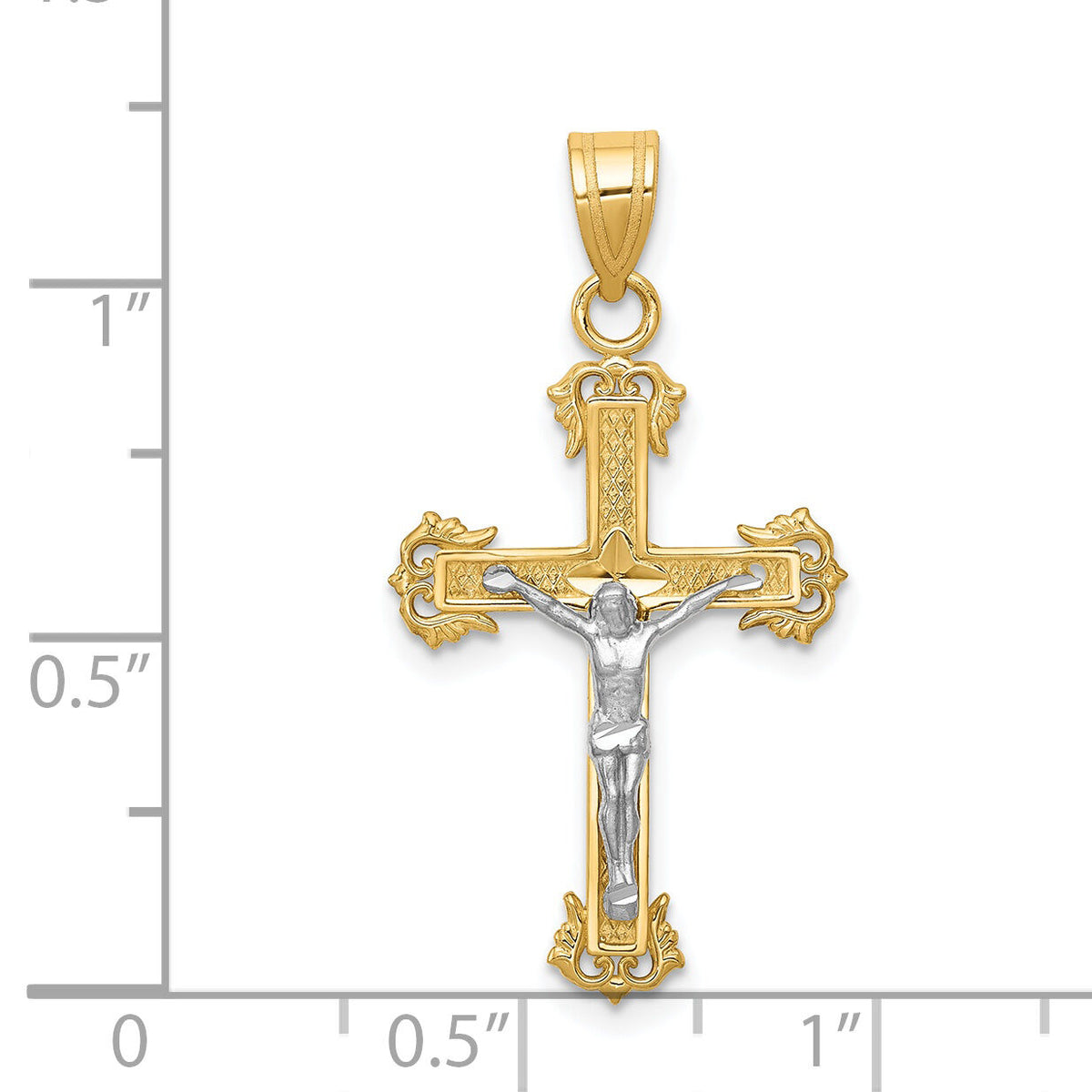 14K Two-tone Diamond-cut Crucifix Pendant-D3636