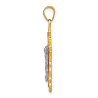 14K Tri-color Diamond-cut Crucifix Pendant-D3644