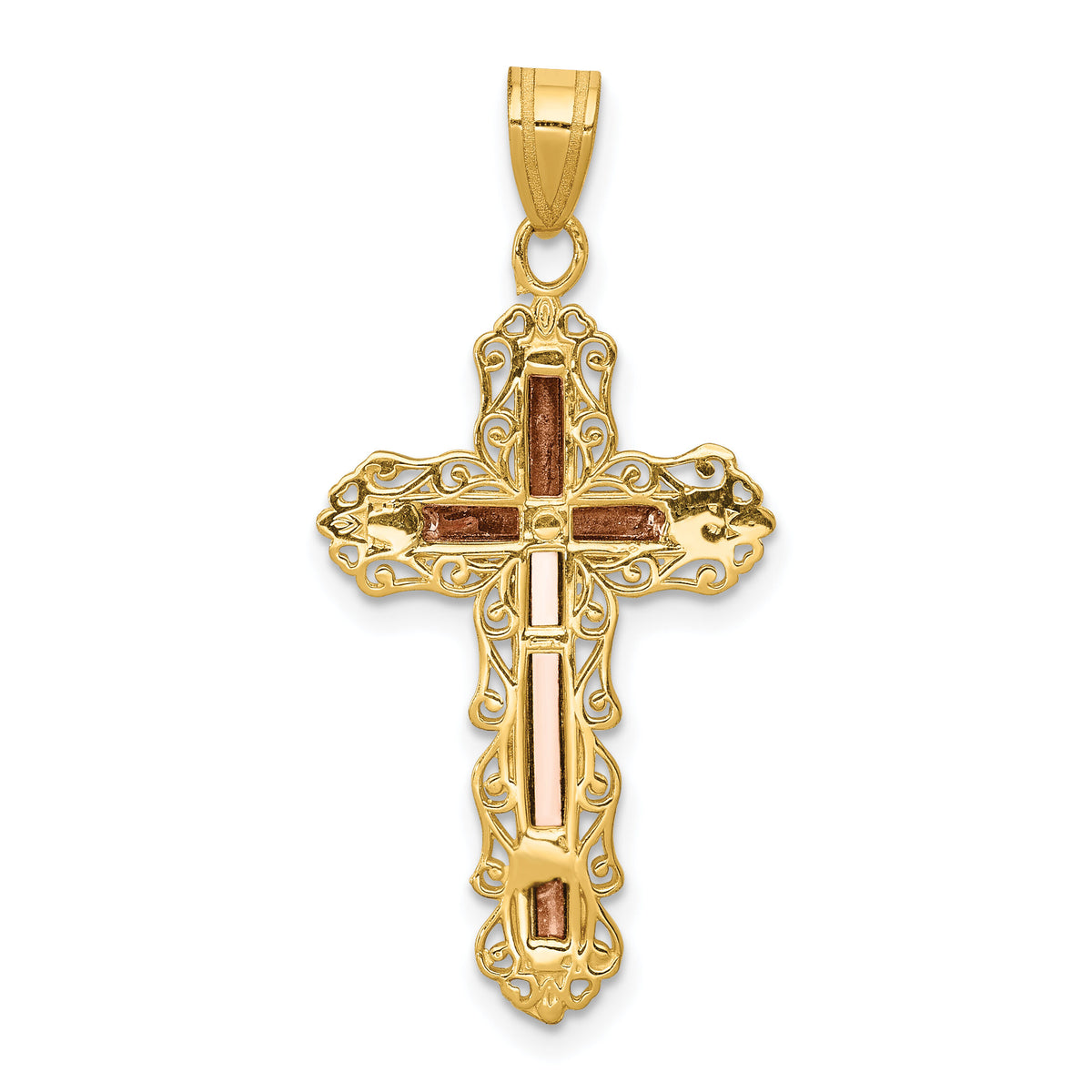 14K Tri-color Diamond-cut Crucifix Pendant-D3644