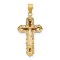 14K Tri-color Diamond-cut Crucifix Pendant-D3644