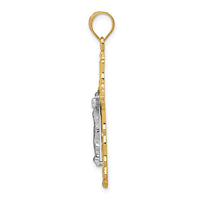 14K Tri-color Diamond-cut Crucifix Pendant-D3645