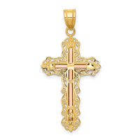 14K Tri-color Diamond-cut Crucifix Pendant-D3645