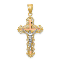 14K Tri-color Diamond-cut Crucifix Pendant-D3645