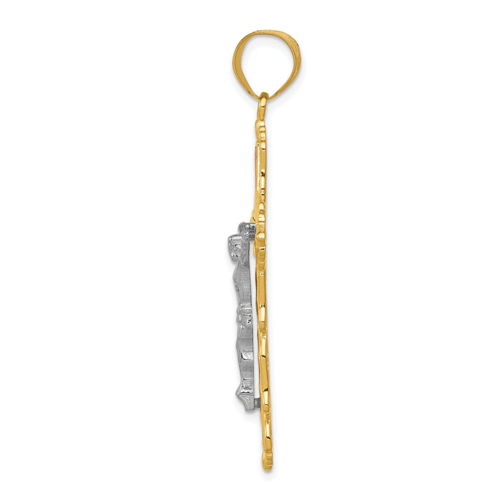 14K Tri-color Diamond-cut Crucifix Pendant-D3646