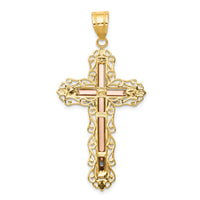 14K Tri-color Diamond-cut Crucifix Pendant-D3646
