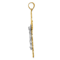 14K Tri-color Diamond-cut Crucifix Pendant-D3647