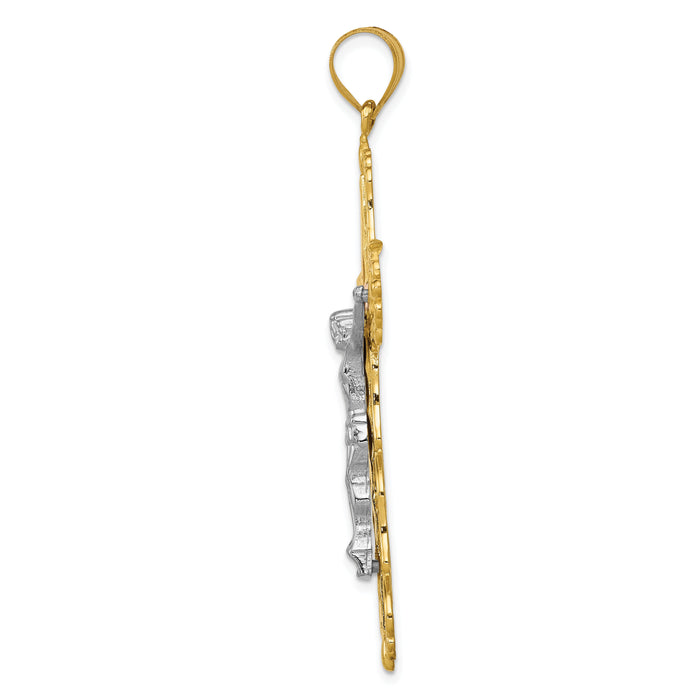 14K Tri-color Diamond-cut Crucifix Pendant-D3647