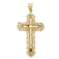 14K Tri-color Diamond-cut Crucifix Pendant-D3647