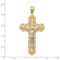14K Tri-color Diamond-cut Crucifix Pendant-D3647