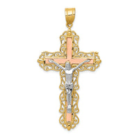14K Tri-color Diamond-cut Crucifix Pendant-D3647