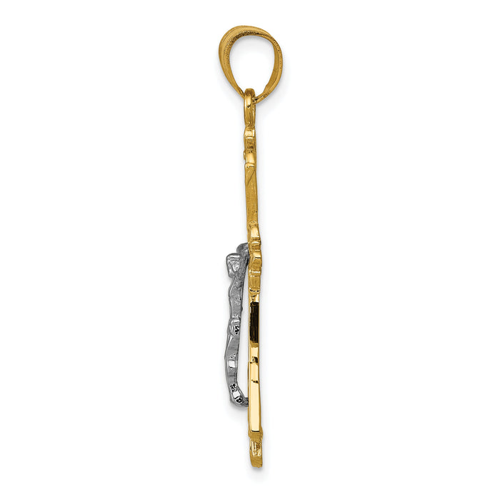 14K Two-tone Crucifix Pendant-D3649