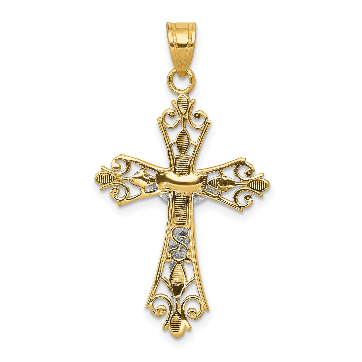 14K Two-tone Crucifix Pendant-D3649
