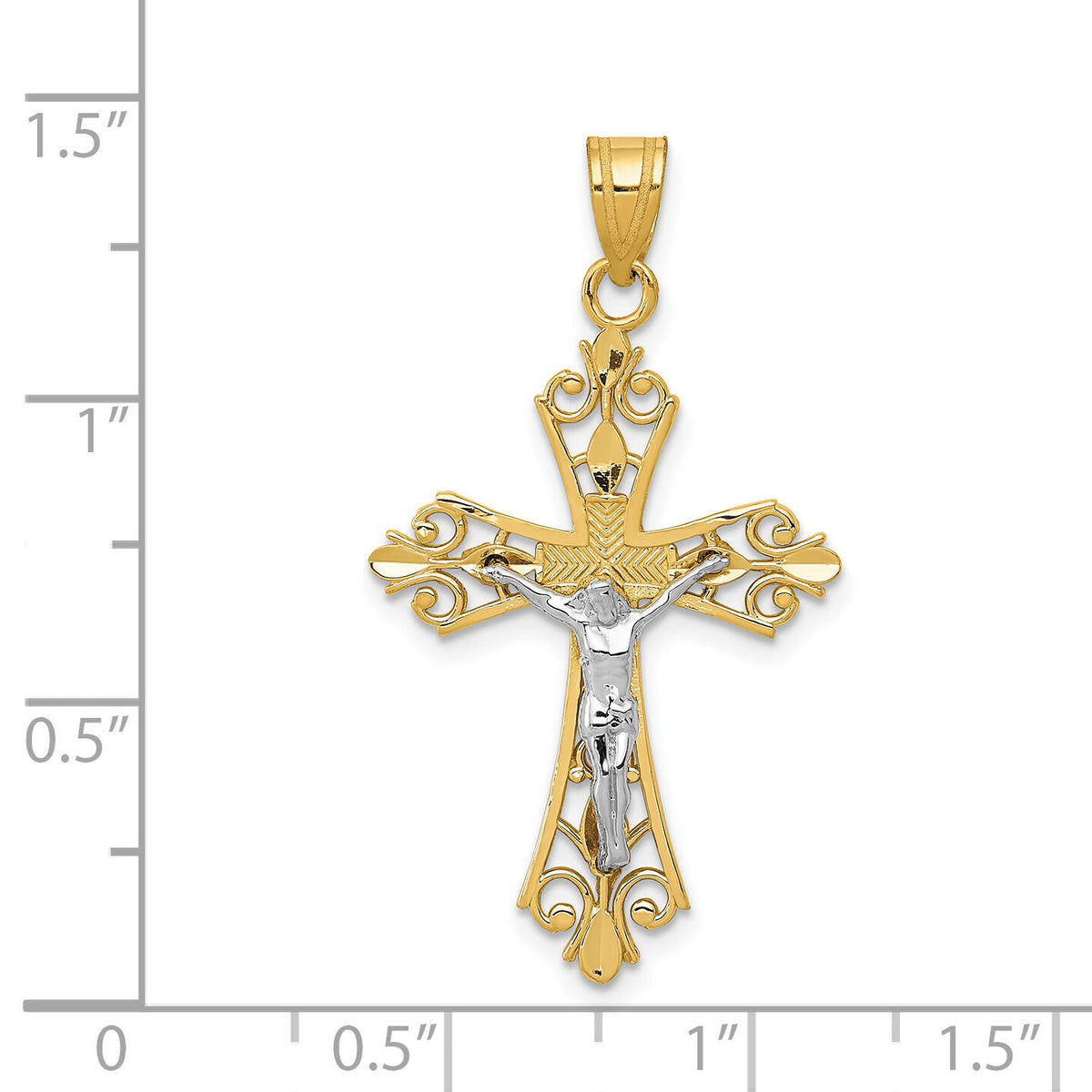 14K Two-tone Crucifix Pendant-D3649