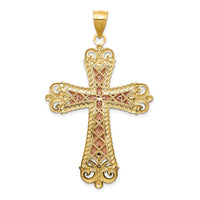 14K Tri-Color W/ White Rhodium Crucifix Cross Pendant-D3653