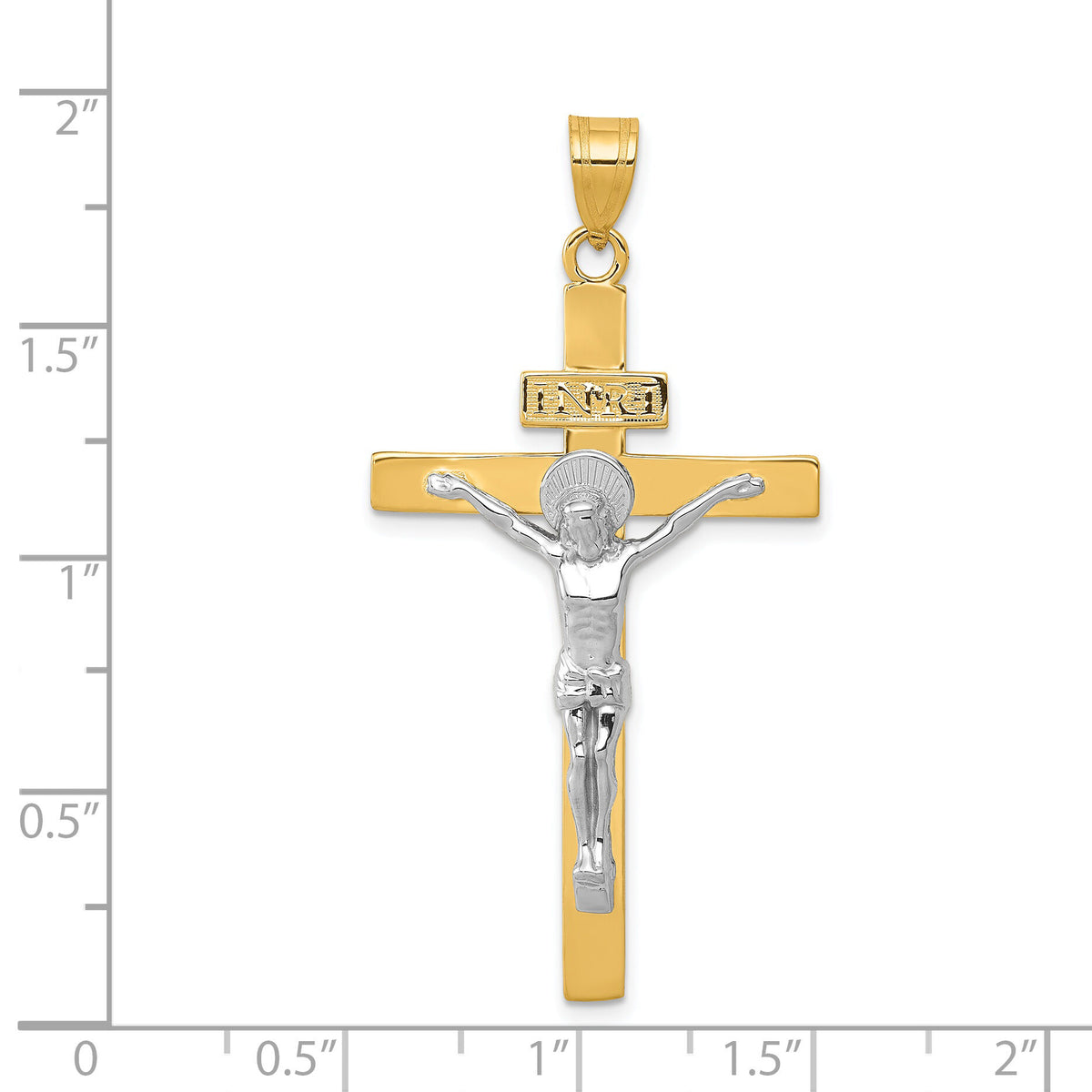 14K Two-tone INRI Crucifix Pendant-D3666