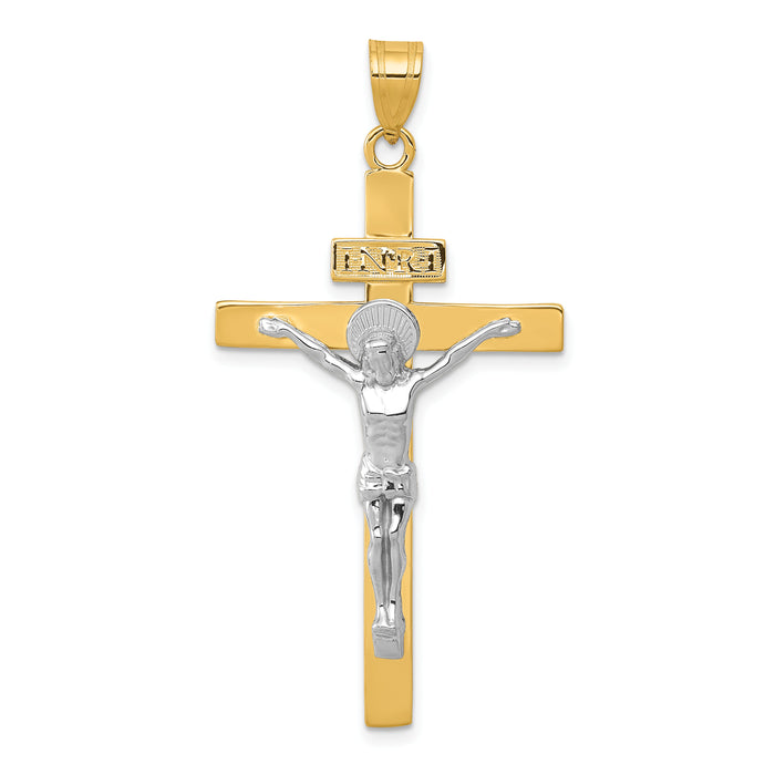 14K Two-tone INRI Crucifix Pendant-D3666