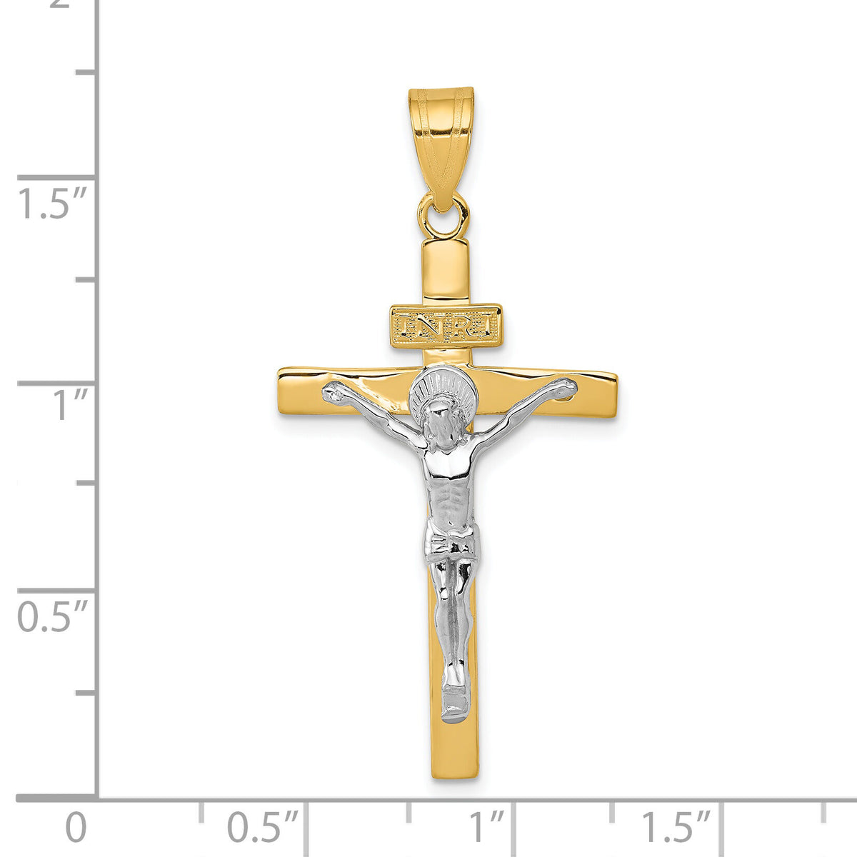 14K Two-tone INRI Crucifix Pendant-D3667