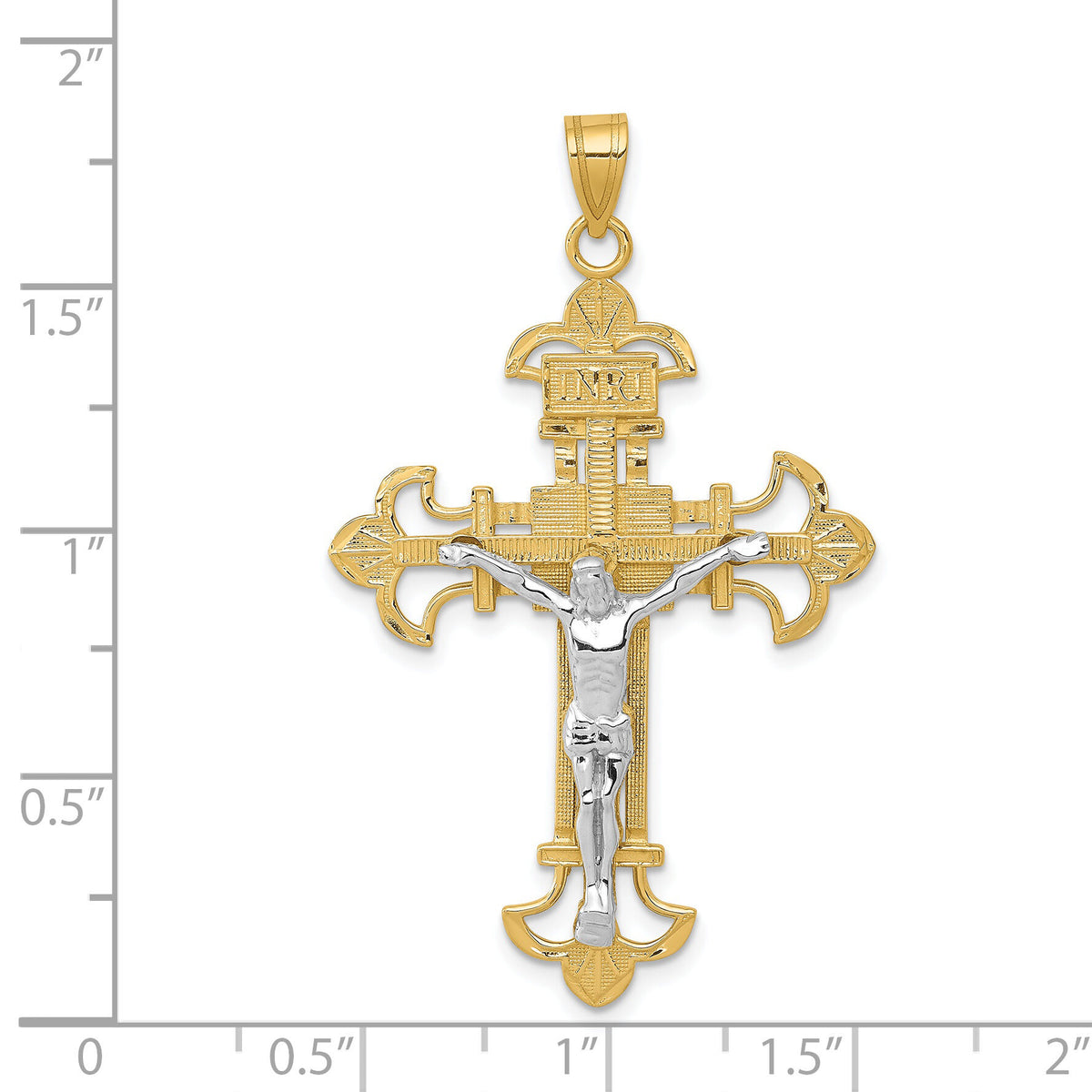 14K Two-tone INRI Crucifix Pendant-D3672