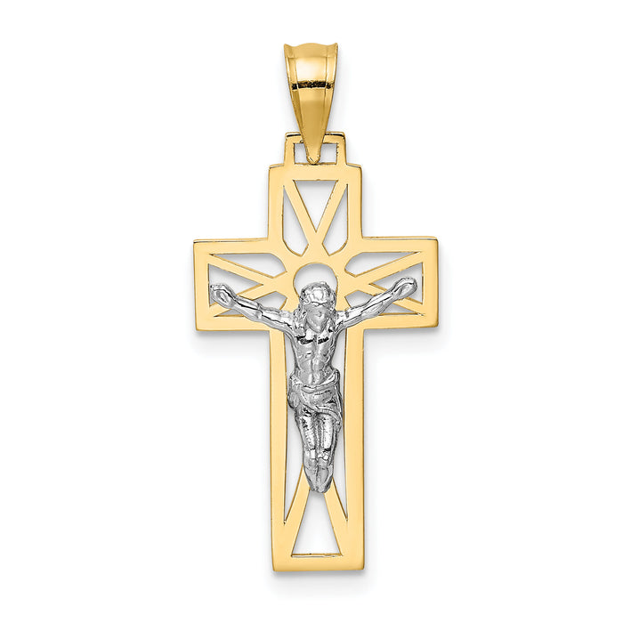14K Two-tone Crucifix Pendant-D3677