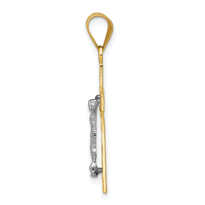 14K Two-tone Diamond-cut Crucifix Charm-D3689