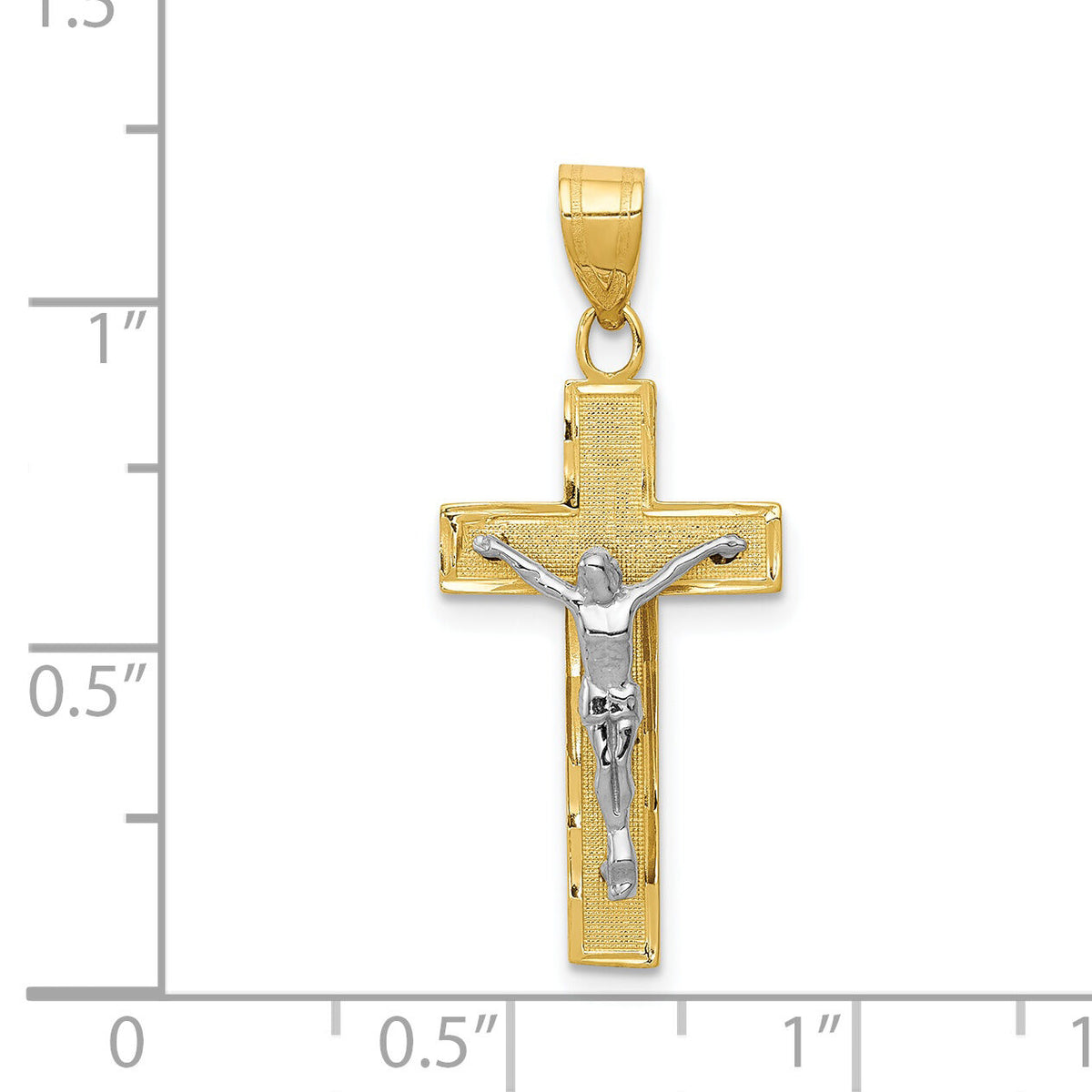 14K Two-tone Diamond-cut Crucifix Charm-D3689