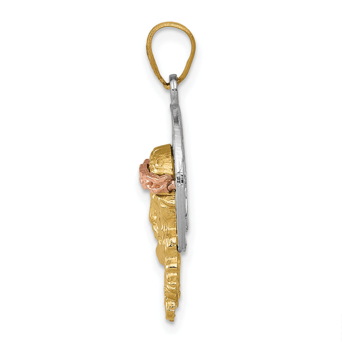 14K Tri-color Diamond-cut Christ Charm-D3702