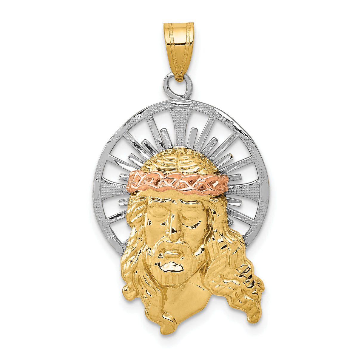 14K Tri-color Diamond-cut Christ Charm-D3703